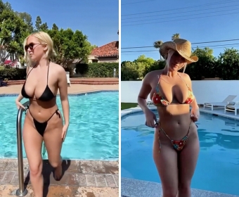 Hot blonde slut in bikini